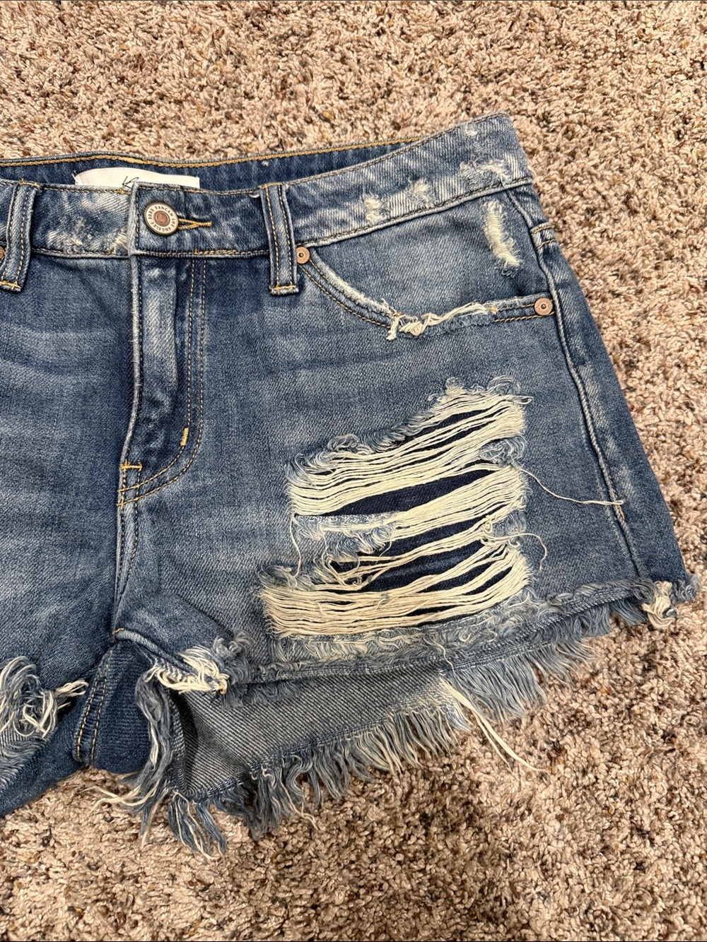 KanCan Blue Distressed Ripped Denim Shorts - Picture 3 of 6